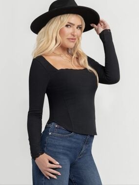 Jessica Simpson Women's XL Black Aleera Ribbed Knit Long Sleeve Top NWT